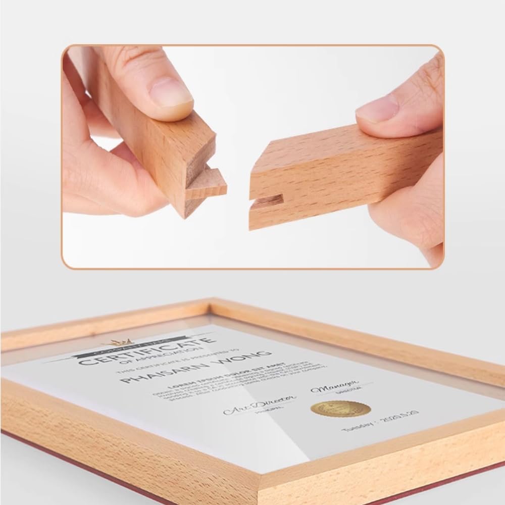 ECKEK Wall Mount Acrylic Sign Holder Self Adhesive Magnetic Display Frame Clear Document Frame for Office, Store, School, Home, Wall Picture Frame (Walnut A4 210×297mm/8.27×11.69inches)