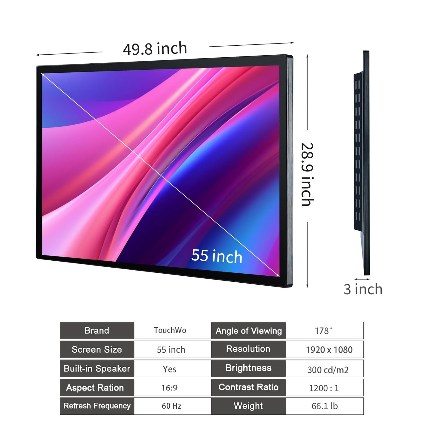 TouchWo 55" Interactive Touchscreen Monitor, Smart Board FHD 1080P Display with Wall Mount, Android 11 Smart Touch Screen Presentation Electronic Whiteboard for Office & Classroom, RAM 4G & ROM 32G