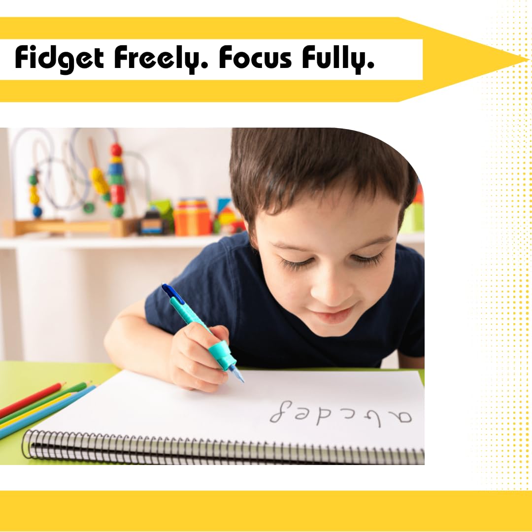 Write Right Learning Pencil Sleeves – Soft Textured Silicone Grip for Handwriting Support and Silent Fidgeting – Sensory-Friendly Tool for Students, Teachers, Therapists, and All Ages – 4 Pack