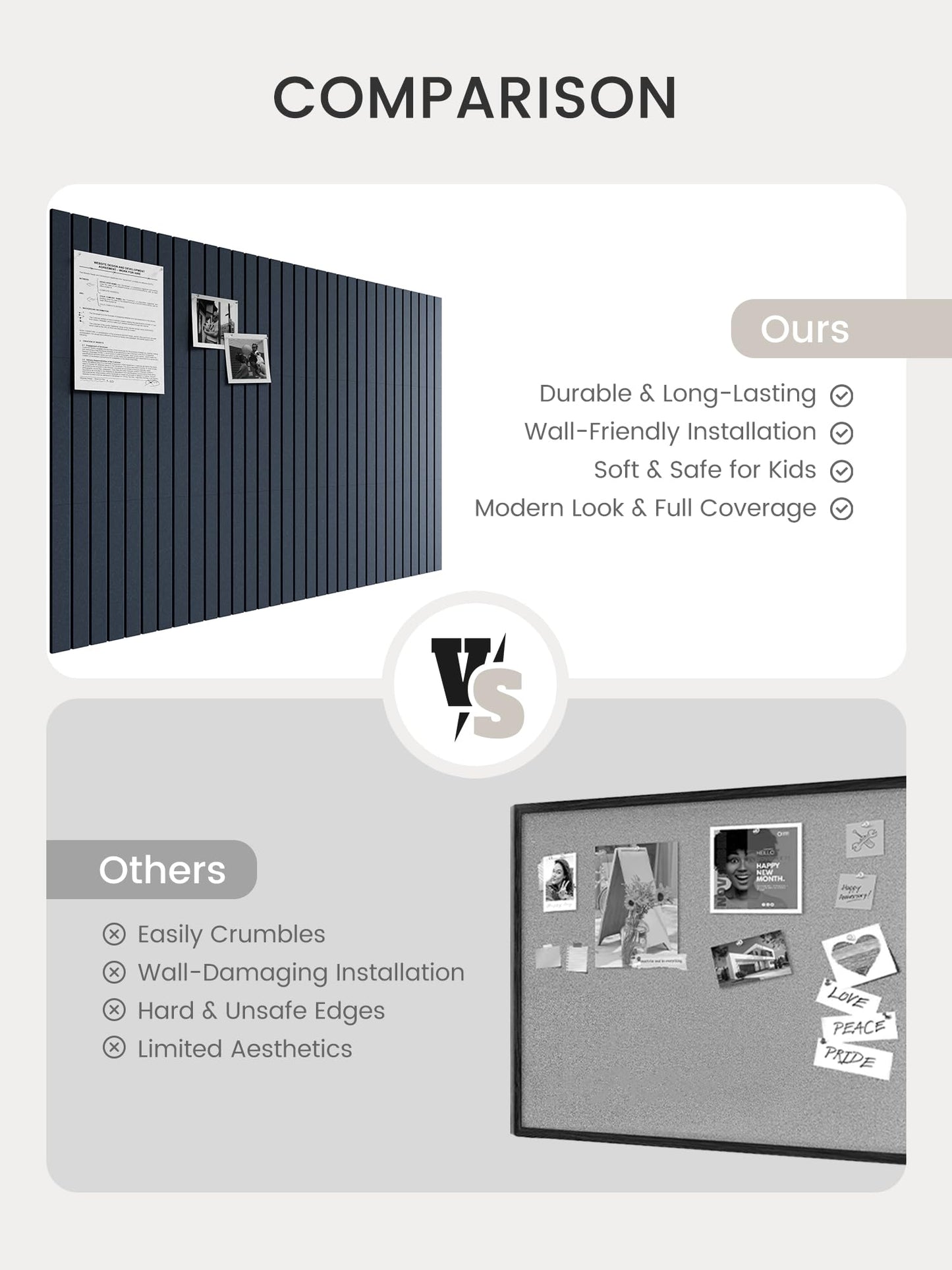 Bumusty Large Cork Board Alternative-48 x 36" Felt Bulletin Board Tiles, with 30 Pushpins, 70 Adhesive Tabs, Fine-Stripe 12-Pack, Cork Boards for Office Push Pin Board-Deep Charcoal Blue