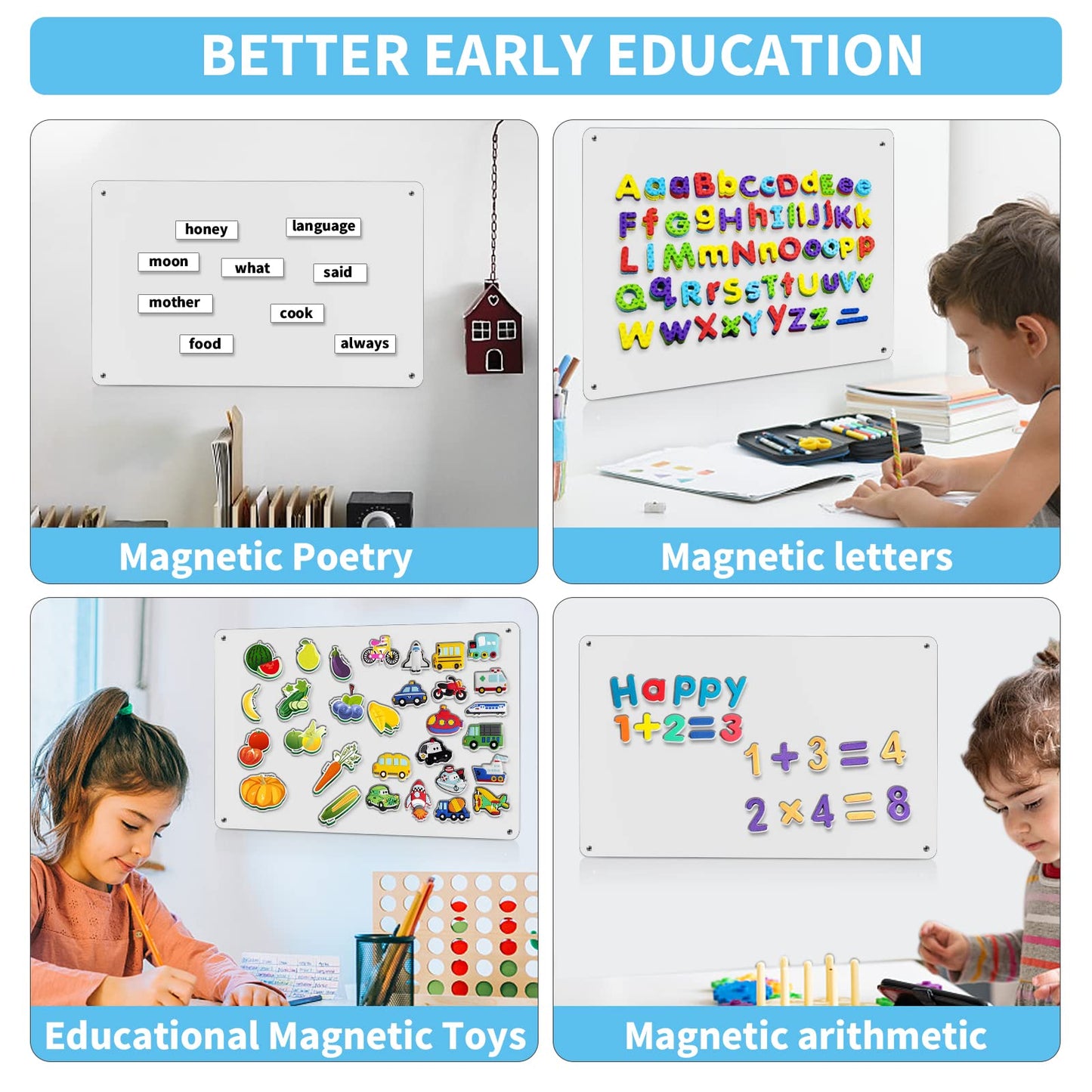Magnetic Board,17.1" x 11.8" Magnet Display,for Magnets and Bulletin Board,Suitable for Wall, Refrigerator, Compartment, Cabinet etc,Comes with Dual Lock Tape for Easy Hanging (White)