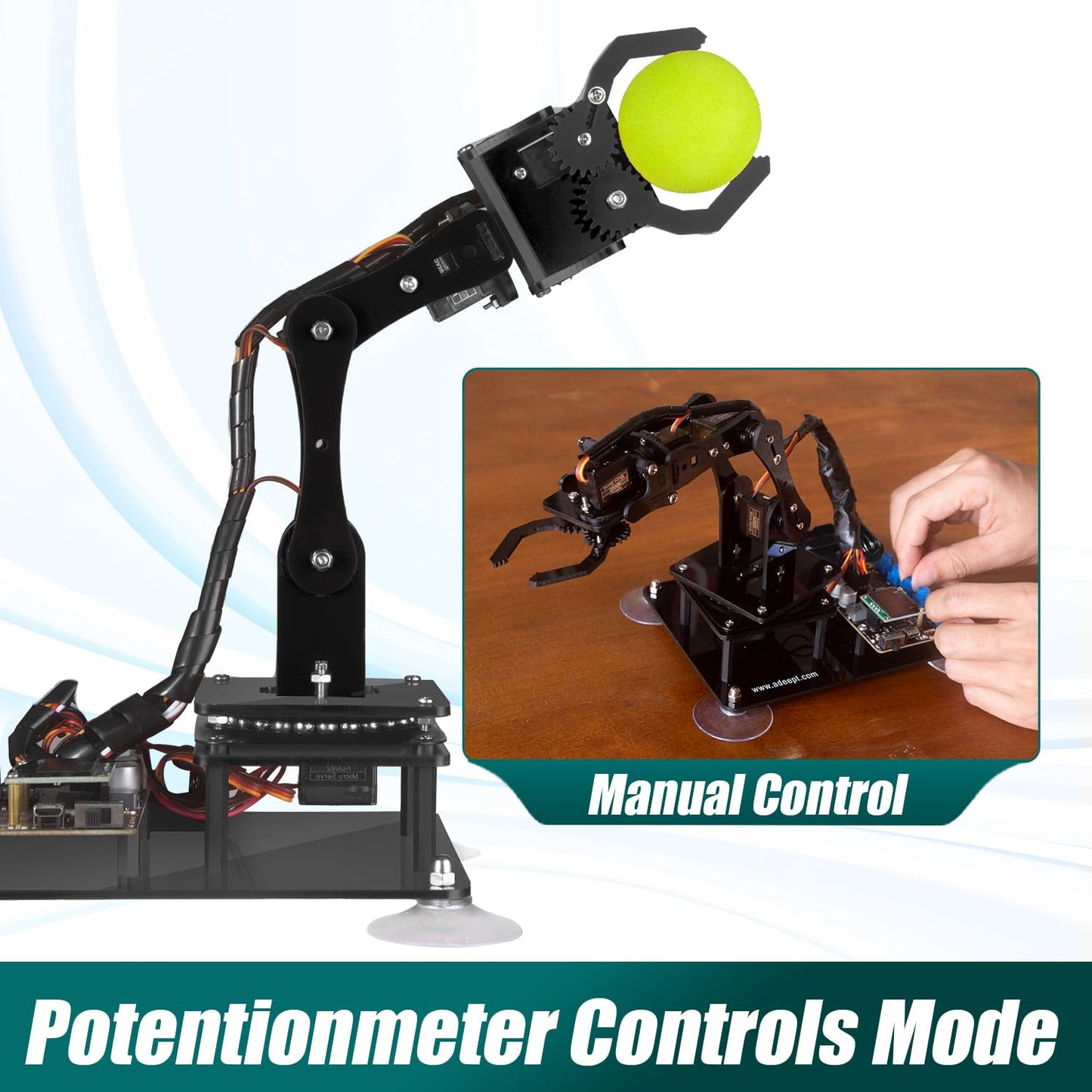 Adeept 5DOF Robotic Arm Kit Compatible with Arduino IDE, Programmable DIY Coding STEM Educational 5 Axis Build Robot Arm, Robot Starter Kit with OLED Display Processing Code and Tutorials - Black