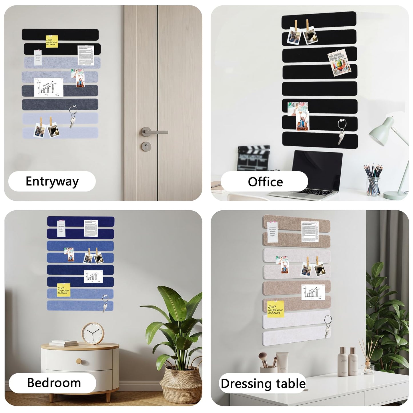 Vuzvuv 8 pcs Bulletin Board Bar Strips No Adhesive Backing with Glue Points ,Self Adhesive Cork Board for Wall,Felt Pin Board for School,Office Decor(Mix-Brown)