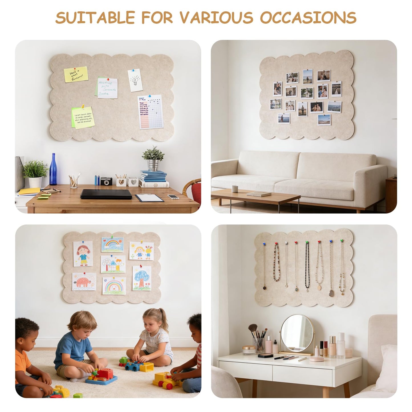 Felt Bulletin Board 36" x 24" Cork Board Alternative,Decorative Felt Pin Board Foldable Cork Boards for Walls Self-Adhesive Cork Board for Home Office Classroom Pin Board (Beige)