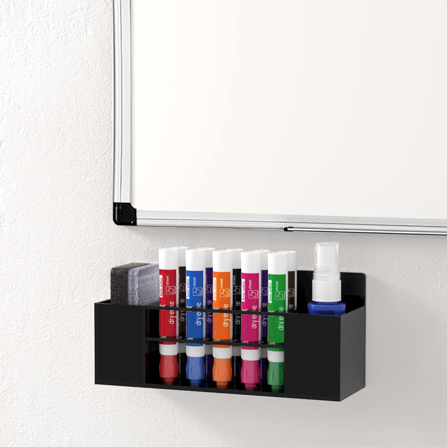 HBlife 2 Pack Acrylic Dry Erase Marker Holder Wall Mount, 10 Slots Whiteboard Marker Holder for Office, School and Home, Marker, Eraser and Whiteboard Cleaner Not Included, Black