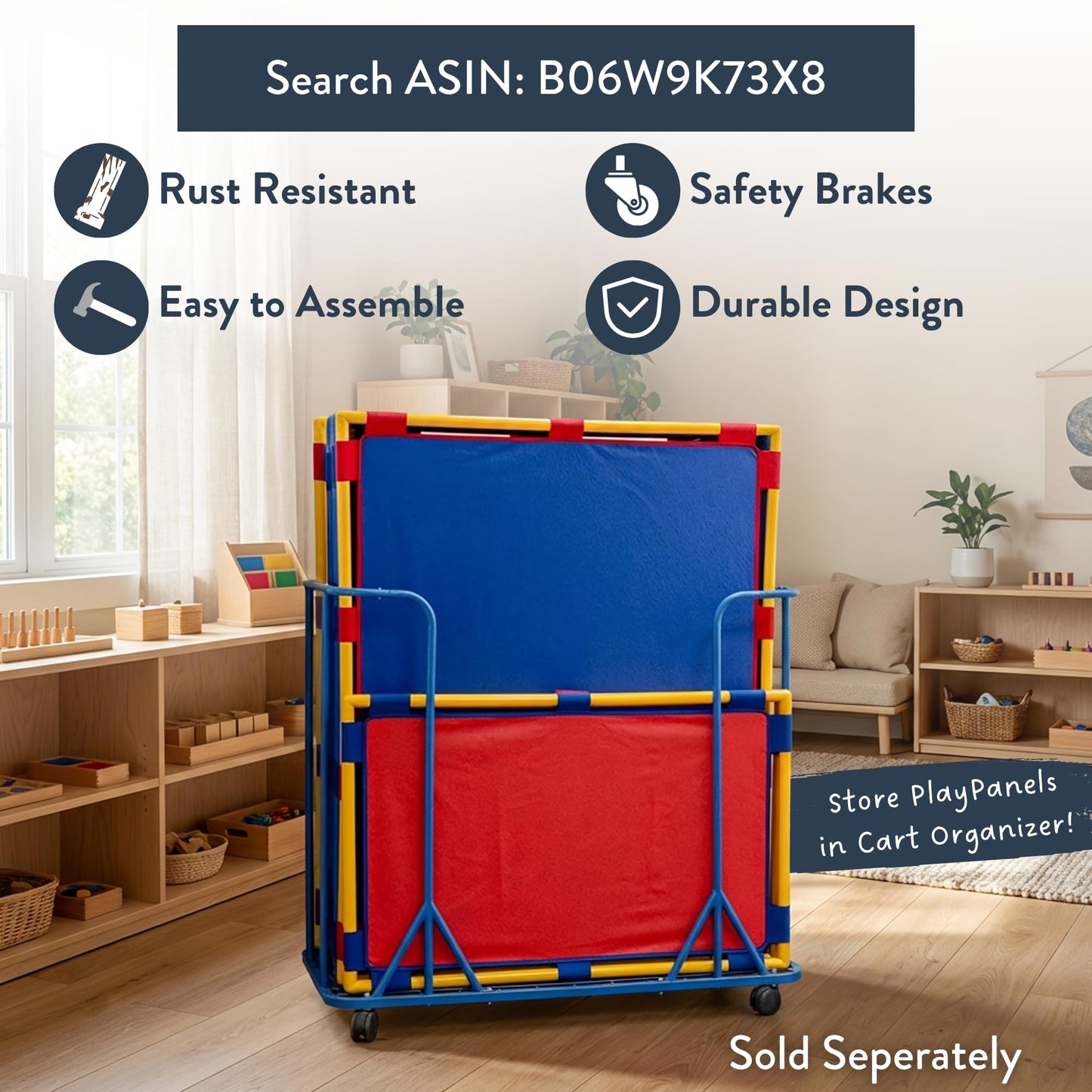 Children's Factory Rectangle PlayPanel Set - 8, Kids Room Divider Panel, Classroom Partition, Free-Standing Screen for Daycare or Preschool, Cantilever Feet Included, Woodland