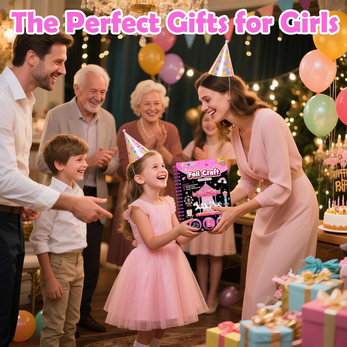 FUNNYB&G Foil Art Craft Kit for Girls 4-10 Years Old: Mess-Free & No-Glue, Create 16 Sparkly Amusement Park Pictures – Perfect Travel Toy & Birthday Gift for Kids (Amusement Park)