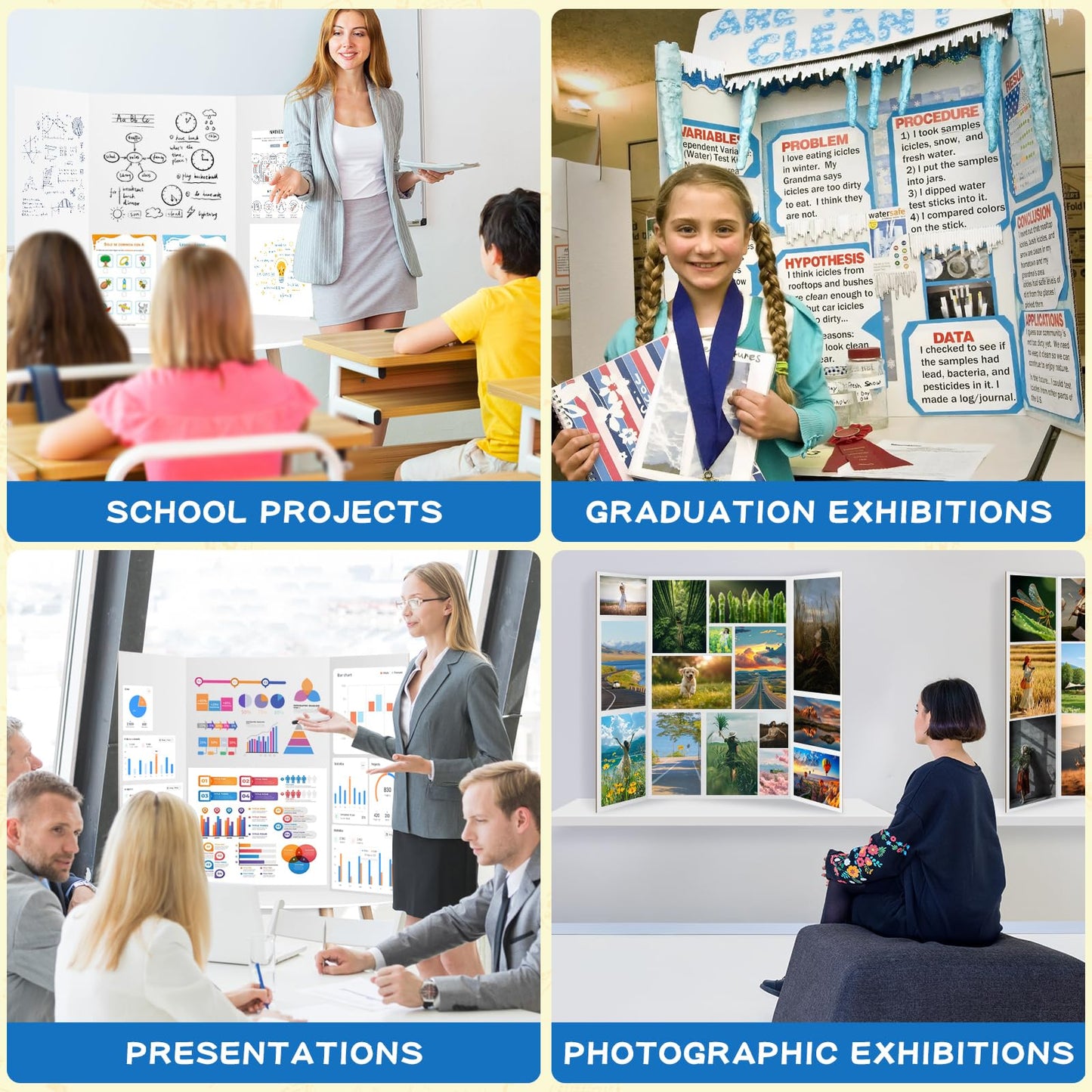 VinTS 12 PCS 36" x 48" Trifold Poster Board White Trifold Foldable Display Poster Board for School Projects, Science Fair,Graduation Exhibitions