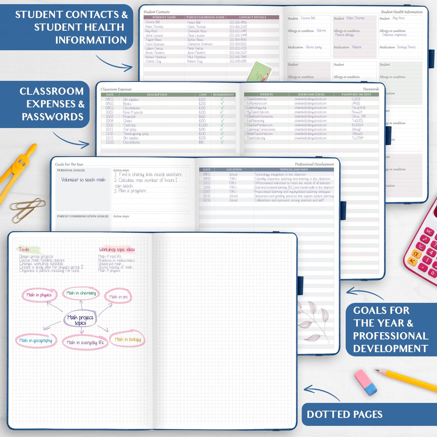 Legend Teacher Planner – Undated Lesson Plan Book for Teachers with Weekly & Monthly Calendars - Classroom Organization & School Year Planner – 8.5”x11.5” Hardcover (Mystic Blue Debossed)