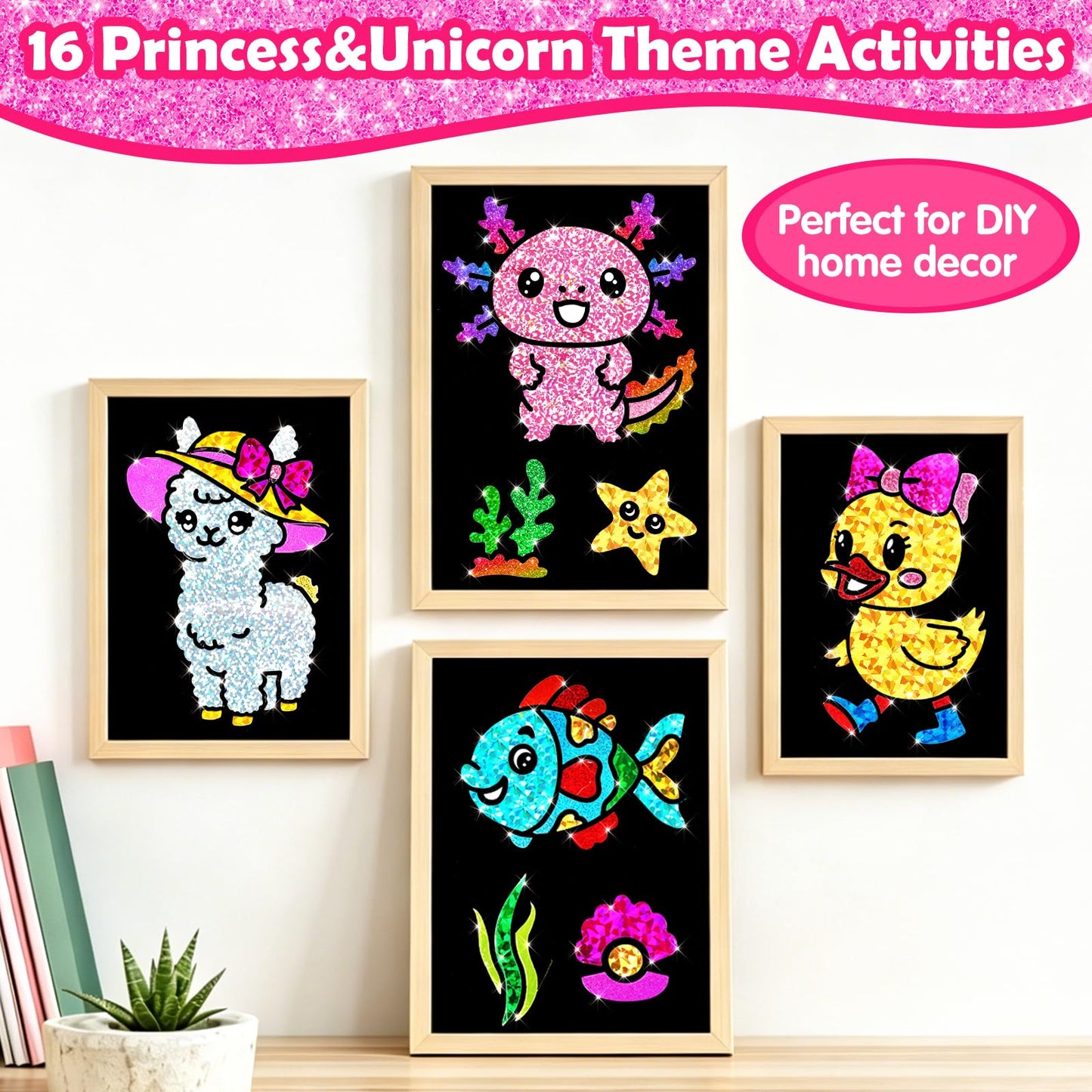 FUNNYB&G Foil Art Craft Kit for Girls 4-10 Years Old: Mess-Free & No-Glue, Create 16 Sparkly Cute Pet Pictures – Perfect Travel Toy & Birthday Gift for Kids(Cute Pet)
