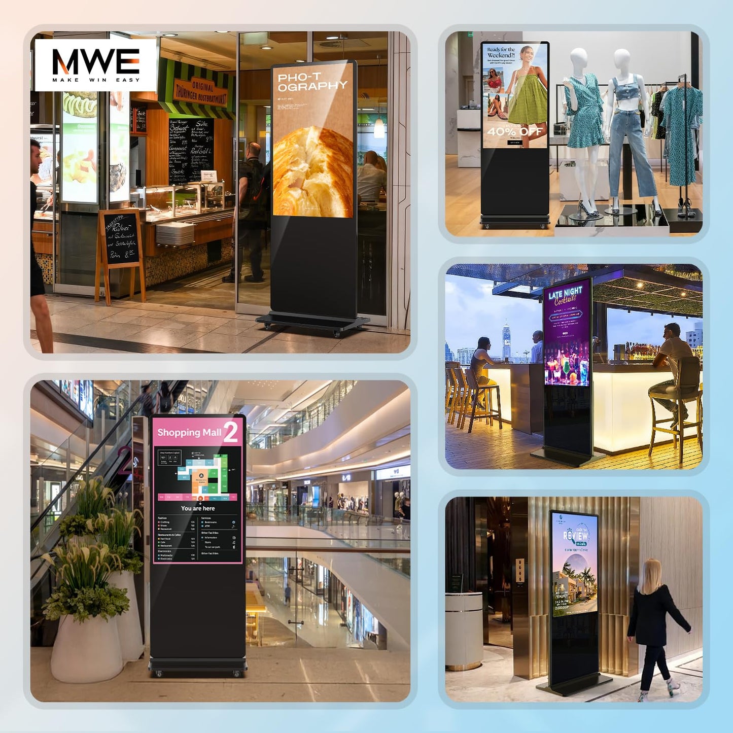 QIXZOCV MWE 32 Inch Indoor Digital Signage Displays Touchscreen Kiosk Floor Standing Advertising Display LCD Poster Interactive Display Android System with Auto Media Player