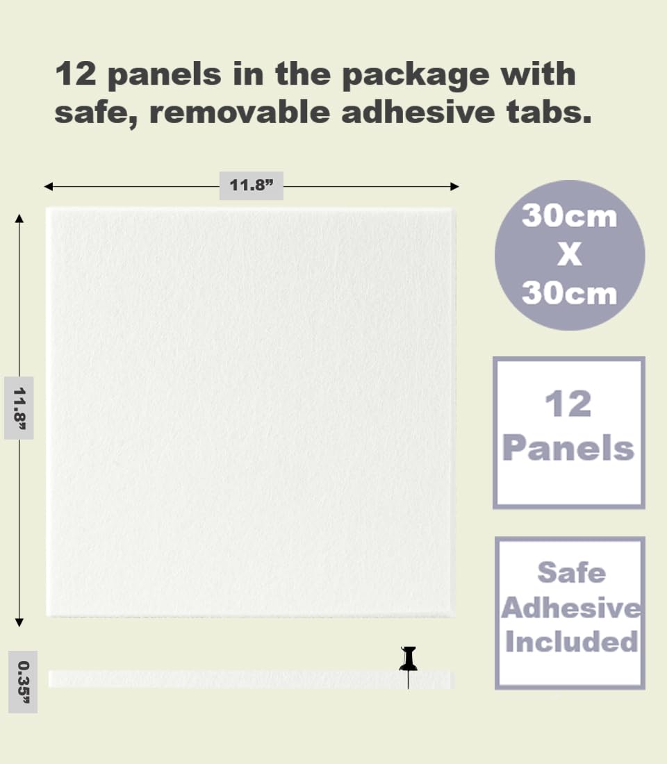 White Cork Board Tiles | Large Cork Board Alternative | Felt Wall Tiles (12-Pack) | Aesthetic Felt Bulletin Board for Office, Home & Classroom | Large Cork Boards for Walls Memo Board | White
