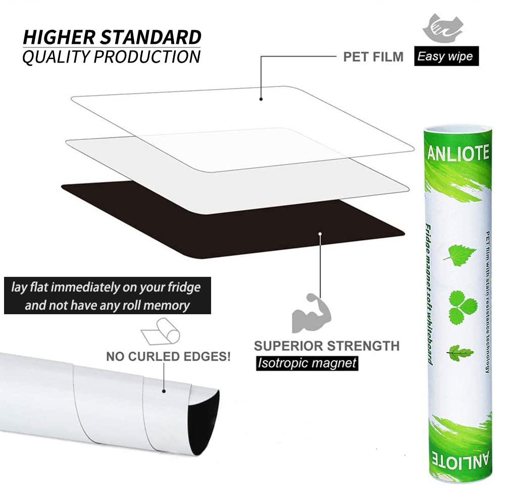 ANLIOTE Magnetic Dry Erase Board Fridge Whiteboard Sheet 12"x 8", Easy to Write and Clean, Small Refrigerator White Board for Home Kitchen Shopping List & to Do List, 2 Markers and Eraser with Magnets