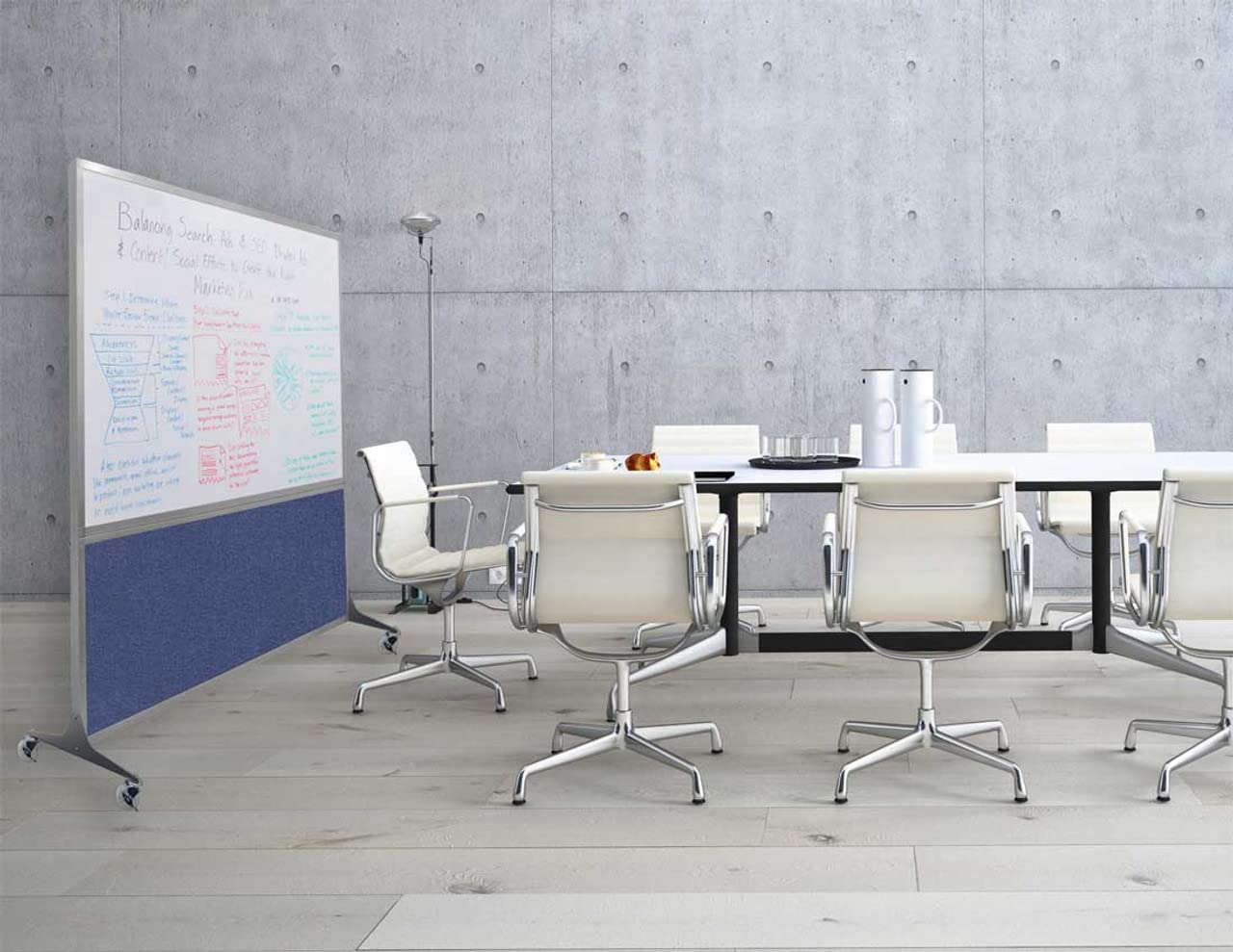 DivideWrite Mobile Whiteboard | Double Sided Dry Erase Board | Portable Office Cubicle Partition | Display for Classrooms, Conference Rooms, Meeting Areas and More | Black Fabric 5' Wide X 6' Tall