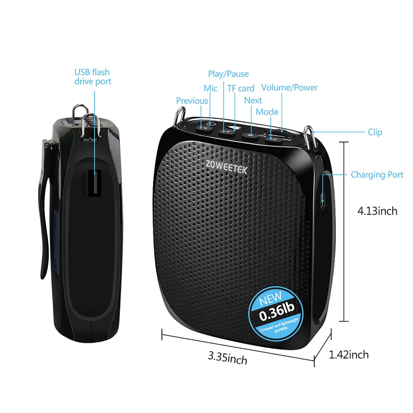 ZOWEETEK Original Voice Amplifier for Teachers with 2 Microphones, Wireless Voice Amplifier Microphone Headset, Portable Speaker Megaphone for Classroom, Training, Teaching, Yoga, Meeting, Speech