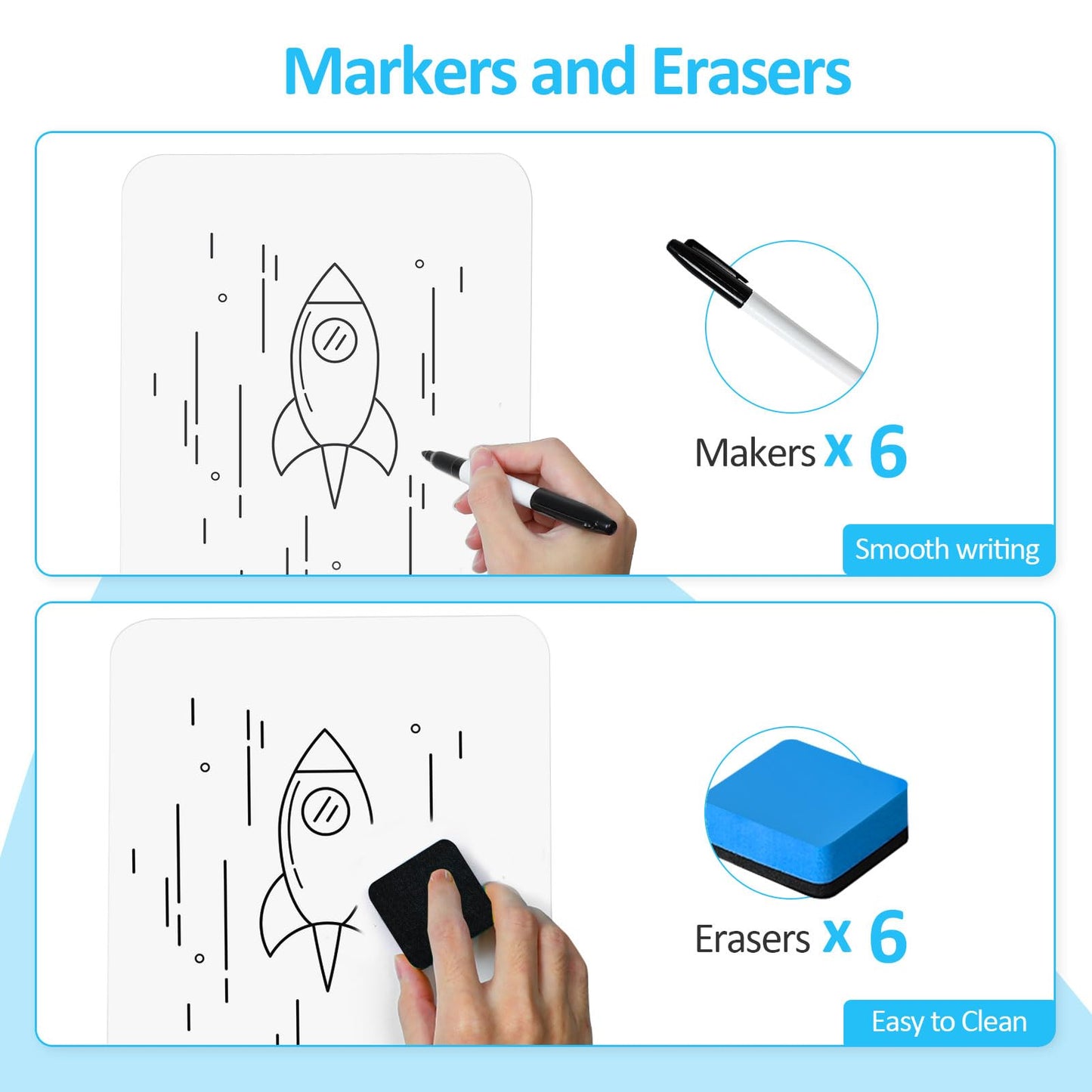 Dry Erase LapBoards, PANDRI 6 Pack Double Sided 12.5 x 9 Inch Whiteboards with 6 Erasers and 6 Markers, Dry Erase Boards for Office Students Classroom Teacher Supplies
