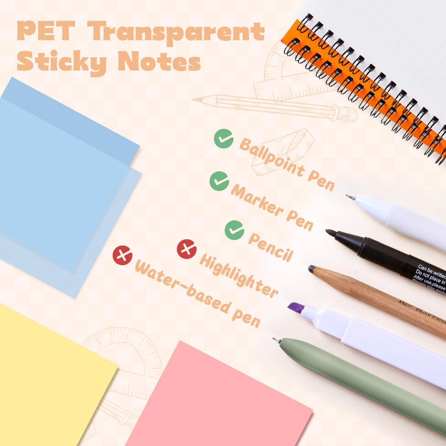 KOUDGY 49Pcs Book Annotation Kit - Aesthetic School Supplies with Cute Pen Case Highlighters Gel Pens and Marker, Sheets Transparent Index Tabs Sticky Notes Bible Study Supplies(Light Blue)