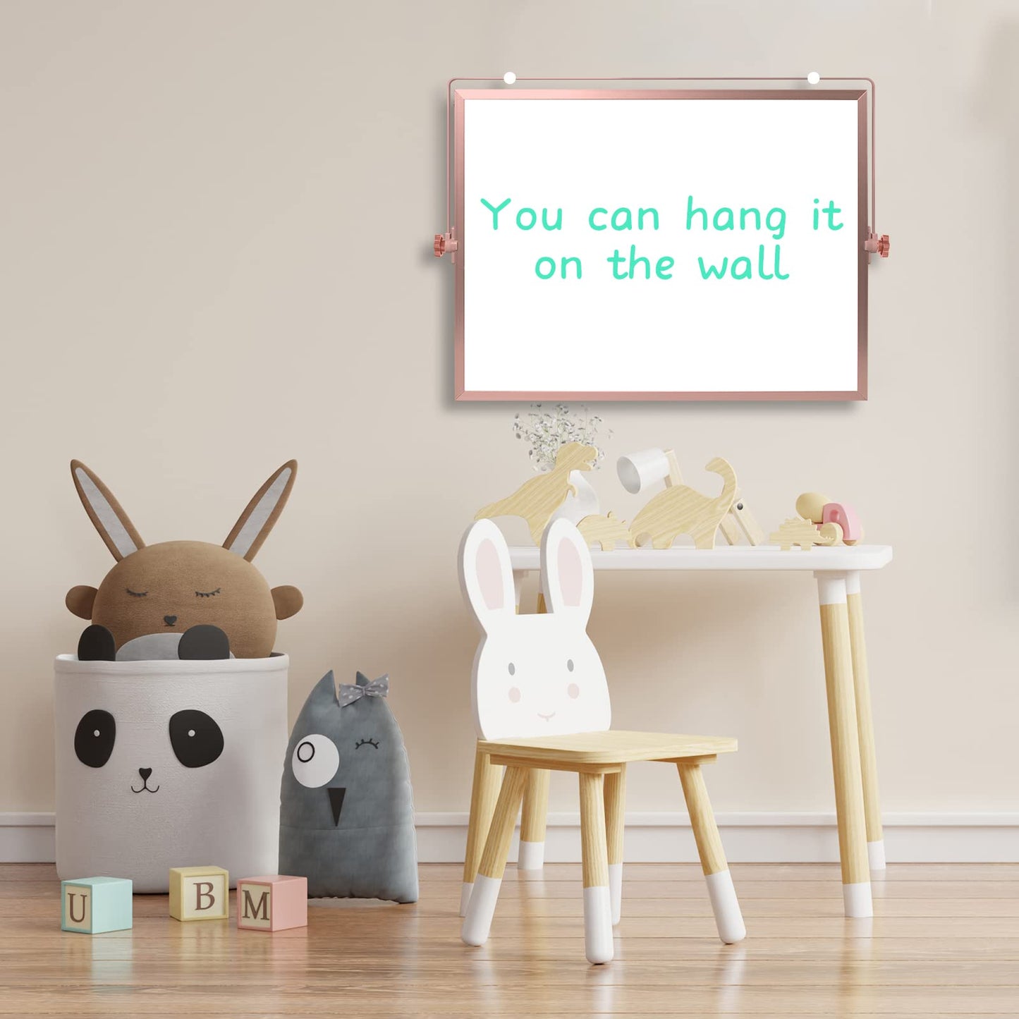 16 x 12 inches Dry Erase Whiteboard, Rose Gold Magnetic Desktop Double-Sided White Board with Stand, 10 Markers, 1 Eraser, 4 Magnets, Portable Whiteboard Easel for School Office Home