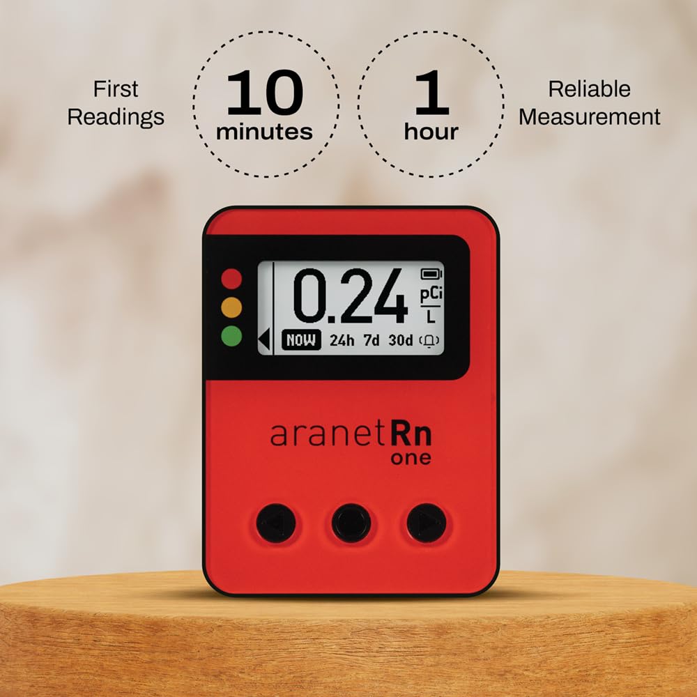 Aranet Radon One – Fast Home Radon Gas Detector with 10-Minute Response, E-Ink Display, Battery Powered, Portable Real-Time Radon Monitor for Basements & Indoor Air Monitoring (Red)