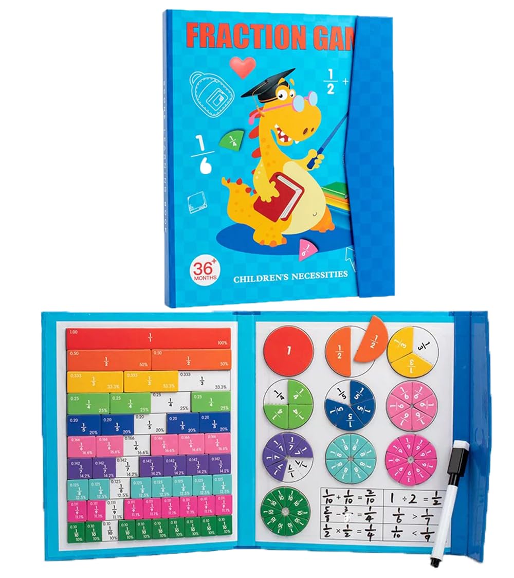 Magnetic Fraction Educational Puzzle, 110 Pcs Magnetic Fraction Puzzle for Elementary School, Fraction Circles Set, Fractions Manipulatives Learning Games, Toys for Kids Students Homeschool Supplies