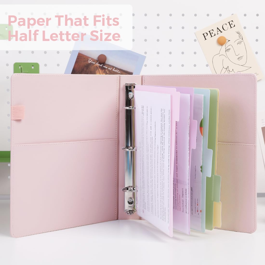 SKYDUE Small 3 Ring Binder with Clipboard, 8" × 10" PU Mini 1 Inch Binder with Notepad, 5 Dividers, and Labels, Clipboard Folder Great for School Office(Fit Half Letter Sized Paper)