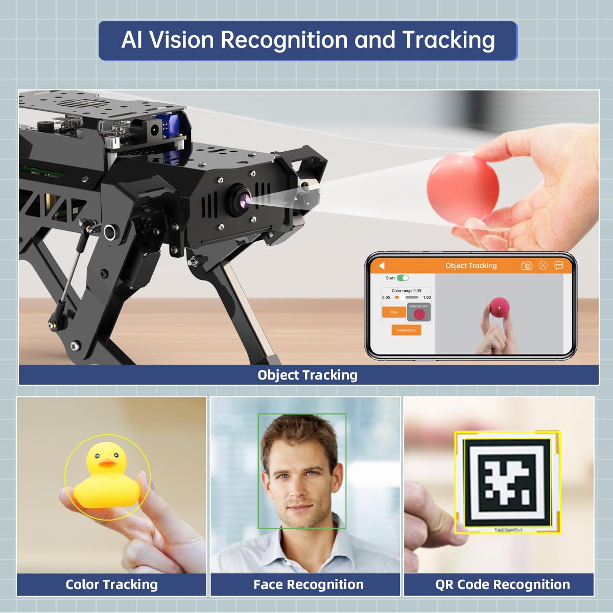 PuppyPi Robot Dog with ChatGPT Large AI Models AI Embodied Intelligence ROS Robotic Dog Vision Scene Voice Understanding SLAM Mapping Navigation Bionic Quadruped Robot, Ultimate Kit & RaspberryPi5 4GB