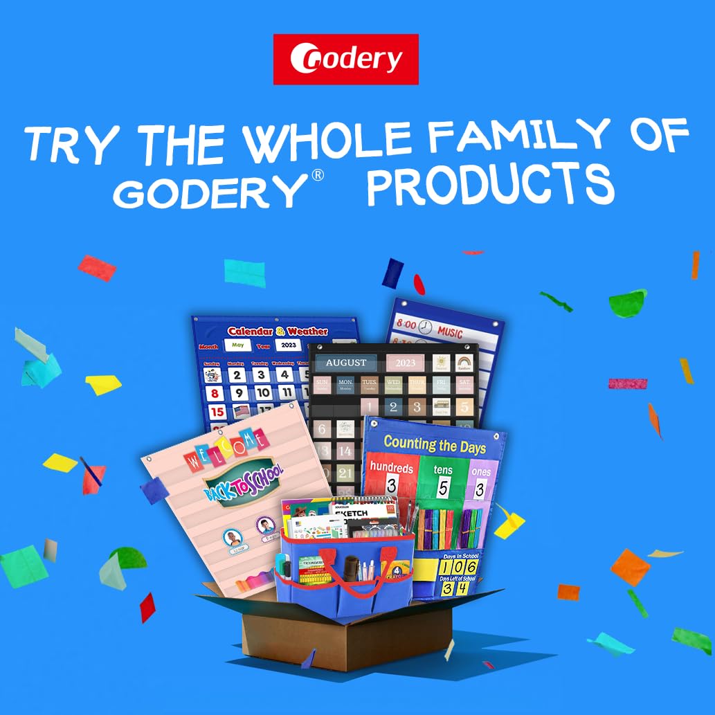 Godery Standard Pocket Chart for Classroom, Sight Words Pocket Chart, Homeschool Teaching Supplies 7 Pocket Chart(Blue)