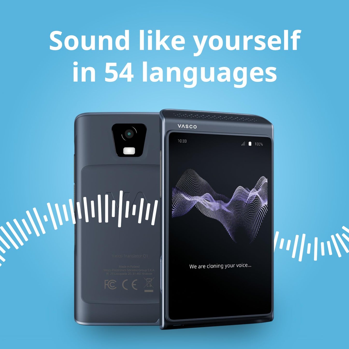 Vasco Translator Q1 | AI Voice Cloning Language Translator Device | 113 Languages | Free Lifetime Internet in Nearly 200 Countries | Phantom Black