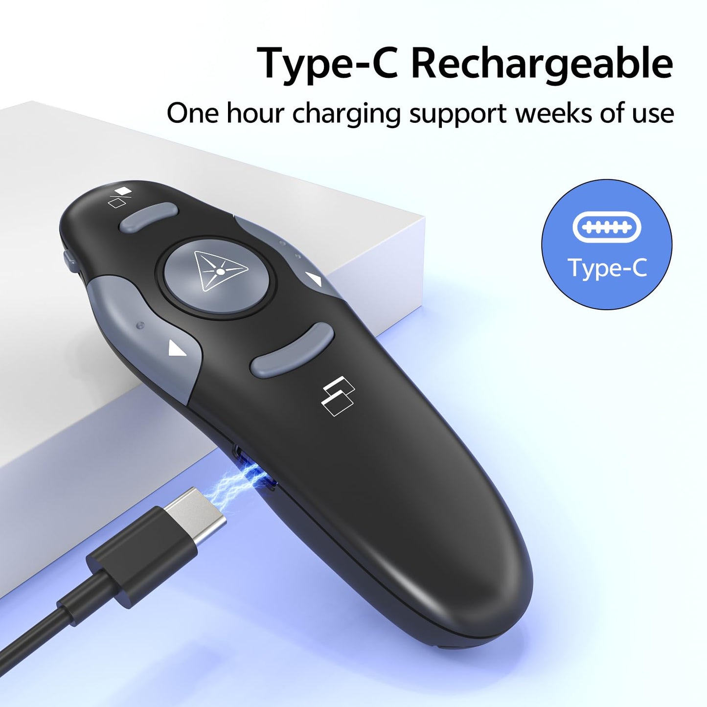 Presentation Clicker with Case Storage: PowerPoint Wireless Presenter Remote USB Type C Rechargeable Red Laser Pointer Clickers for Computer Project Mac PPT Slideshow Google Slide Advancer