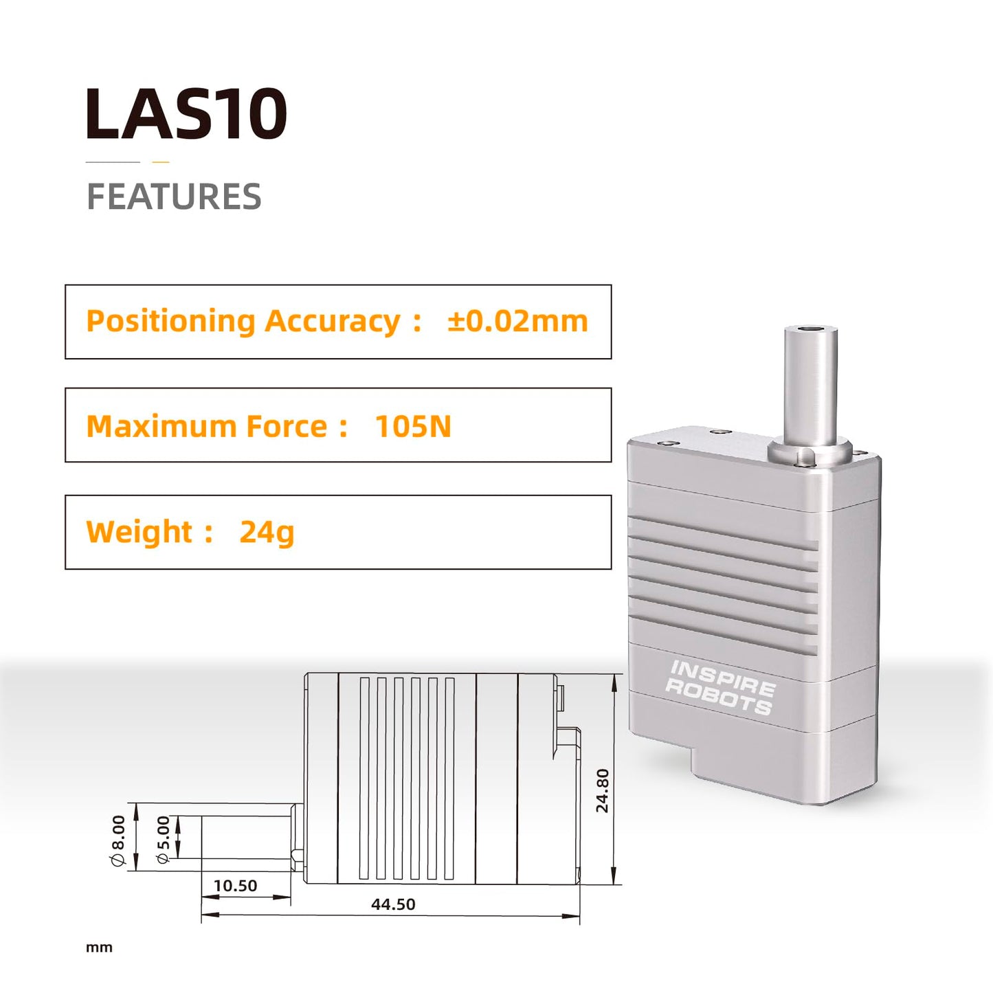 INSPIRE ROBOTS LAS High Precision Micro Linear Servo Actuator,Stroke 10mm,Force 7lbs(31.5N), Drive&Control Integrated| for Robotics,Industrial Automation,Biomedical Instrument,Education|LAS10-101D
