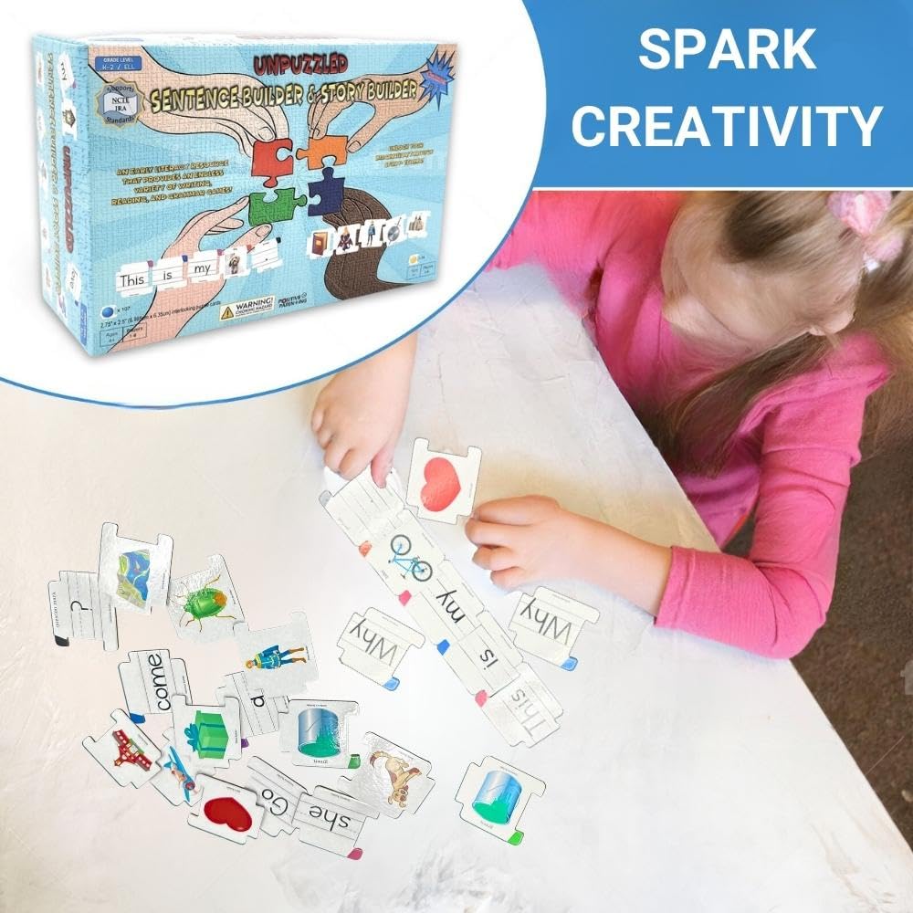Sentence & Story Building 2-in-1 Educational Game for Kids | Phonics & Reading Puzzles Ages 6-8 | Learn Parts of Speech & Sight Words | Speech Therapy Materials for Kindergarten & 1st Grade