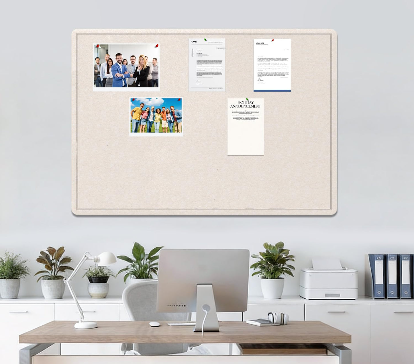 Large Bulletin Board, 48 X 36 inches Felt Board Notice Pin Board, 4' x 3'Cork Board Alternative for Wall, Self-Adhesive Vision Board Mood Board Foldable Photo Board with 30 Pushpin (Oatmeal)