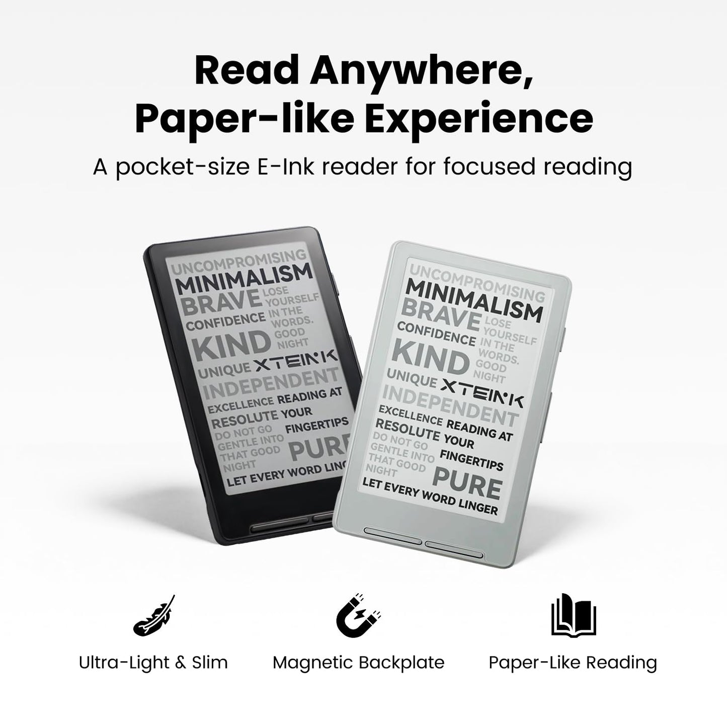 XTEINK X4 E-Book Reader (Developer Edition), 4.3" Pocket E-Ink eReader, Physical Page-Turn Buttons, Ultra-Thin 0.23" & 2.72 oz, Magnetic-Ready Design, Distraction-Free Reading, 16GB, Space Black