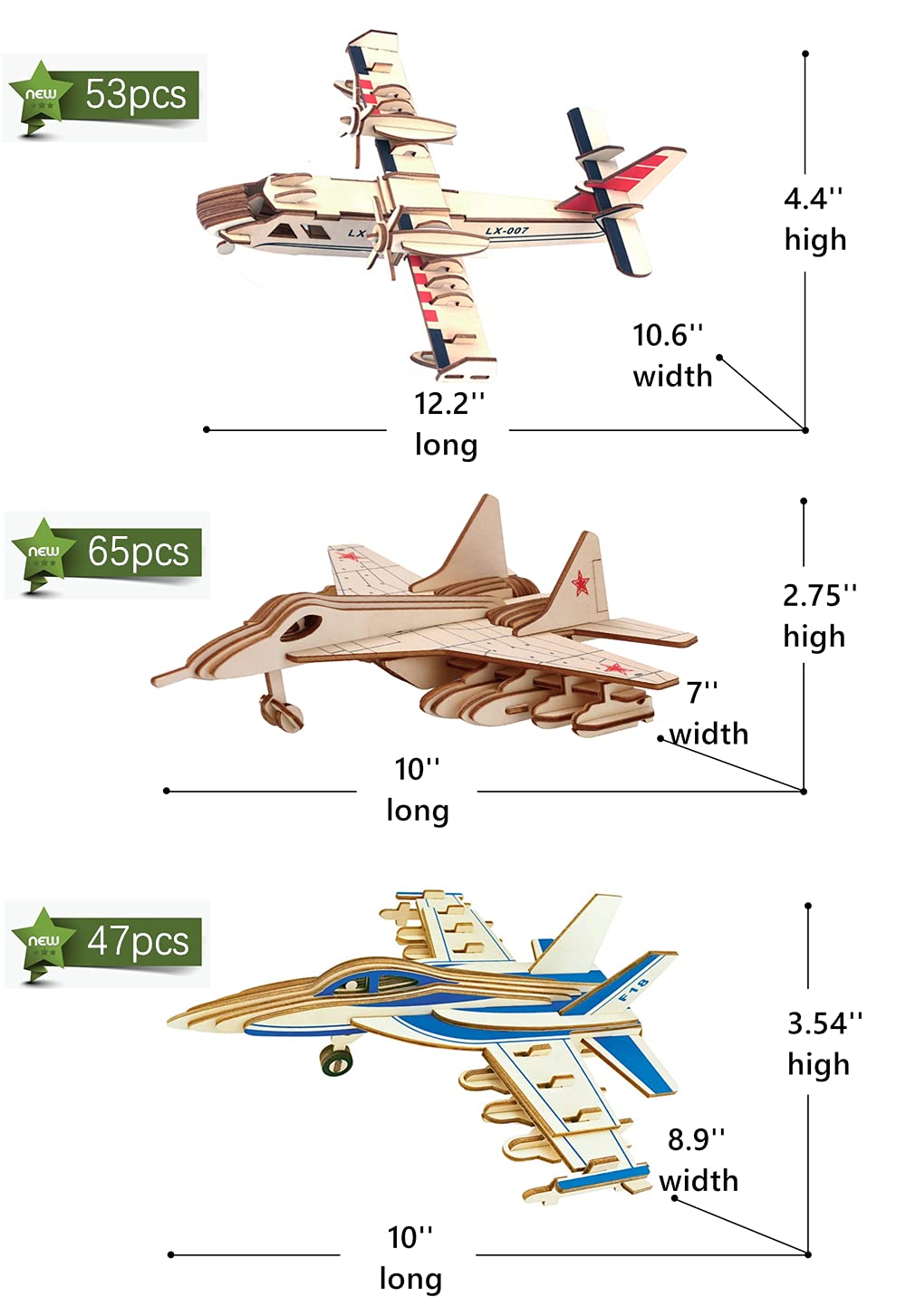 3D Wooden Puzzle - 6 Piece Set Aircraft & Helicopter Wooden Crafts Assembly Building Model Kits - Wood Aircraft & Helicopter STEM DIY Brain Teaser Puzzle for Adults & Teens Christmas Birthday Gifts