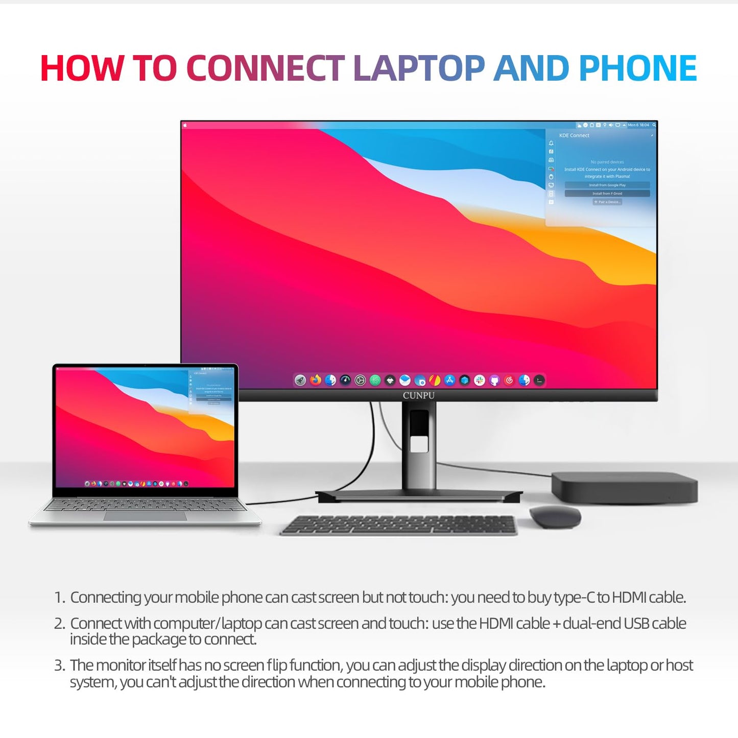 CUNPU 27 Inch Touchscreen Monitor, 10 Point Touch, FHD 1080P 60Hz Nano IPS Screen, 100% SRGB, VESA Wall Mountable, Tilt Adjustment, VGA HDMI for PC, Laptop Business & Work Station