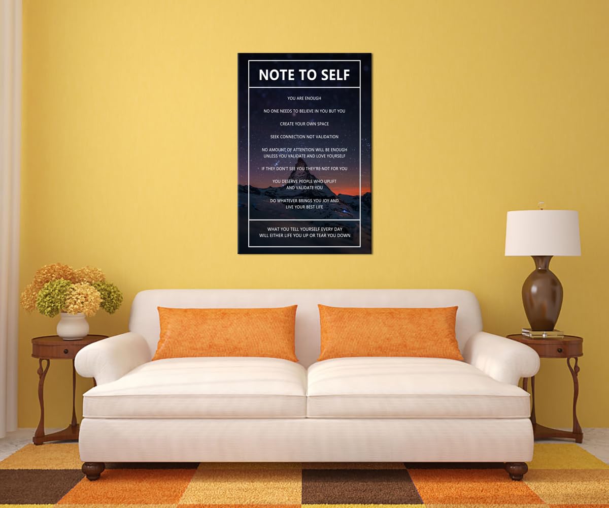 Motivational Canvas Wall Art Note to Self Inspirational Snow Mountain Starry Sky Poster Inspiring Canvas Painting Prints Wall Pictures for Home Decor Living Room Office Framed Artwork [24''W x 36''H]