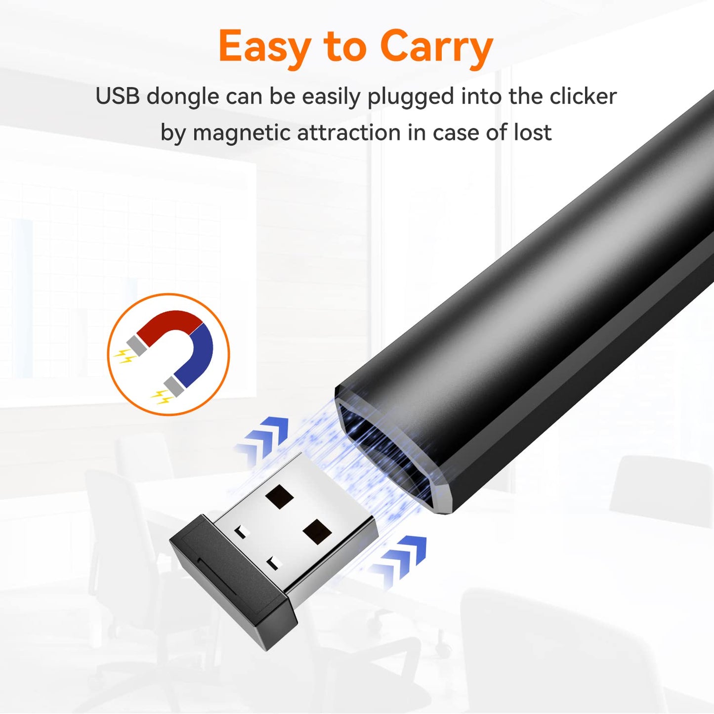 Wireless Presentation Clicker PowerPoint Presenter Remote: Rechargeable Green Laser Pointer Clickers for Computer/Mac/PPT/Slideshow/Google Slide Advancer