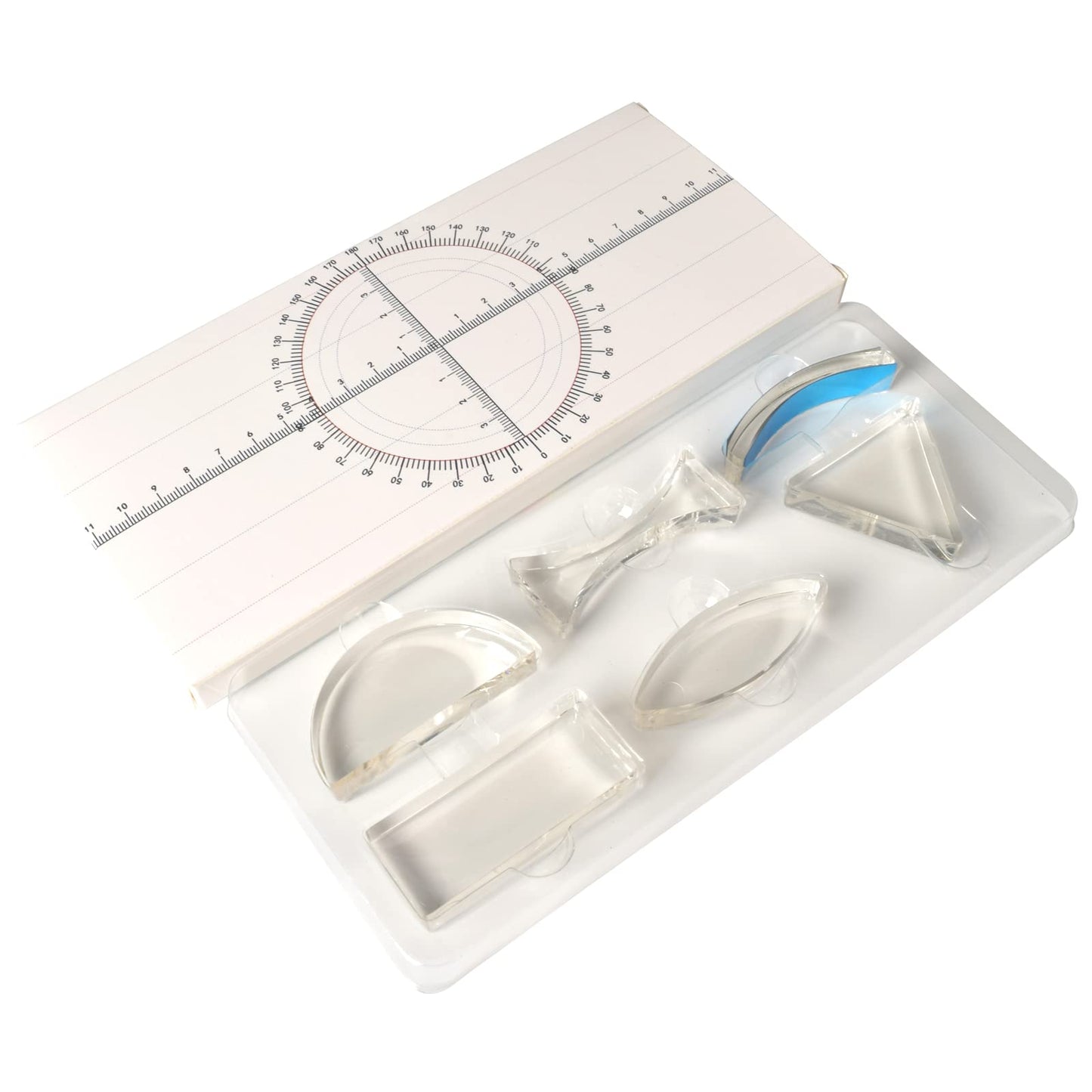 6 Pcs Acrylic Glass Light Prism Optical Lens Triangular Semicircular Rectangular Concave Convex Mirror Len Physics Demonstration Tools Equipment for Physics Teaching Lab Reflection Refraction Science