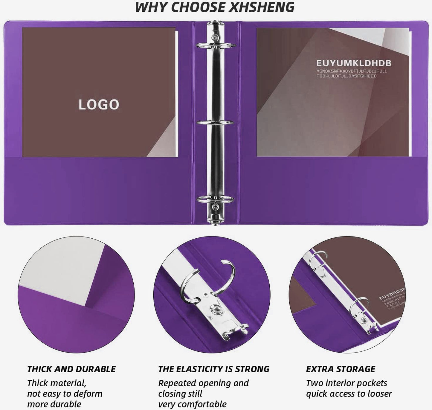 2 Inch 3 Ring Binders,Multicolor Customizable Round Ring Binder for School,Office,Home,Purple/Pink/Blue/Green,4 Pack