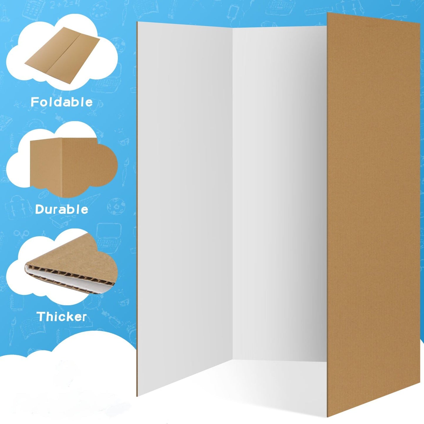 VinTS 36" x 48" Large Trifold Poster Board,4 Pack White Corrugated Foldable Project Boards for Science Fair, School Projects,Photo Displays