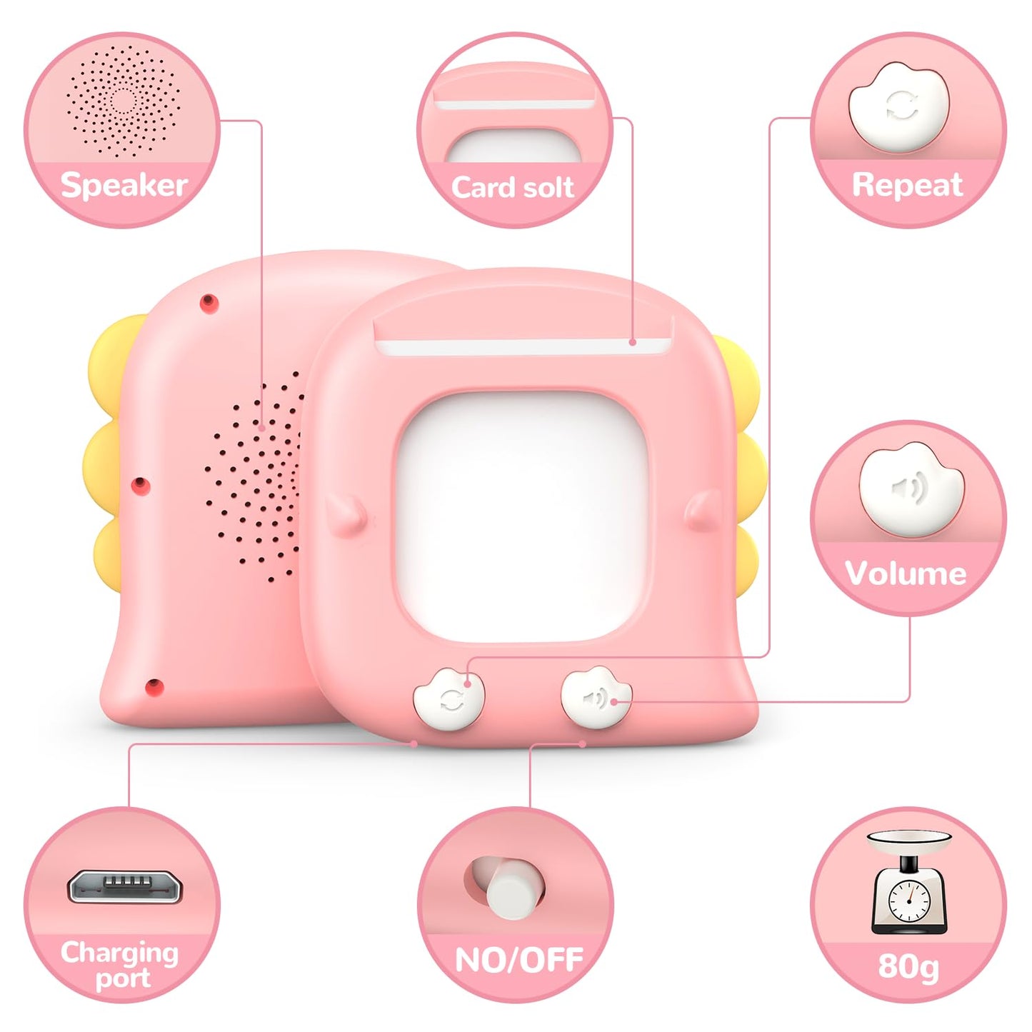 Kidzdo Toddler Talking Flash Cards with 560 Sight Word, Christmas Birthday Gifts for Ages 2-6 Girls, Autism Sensory Toys, Montessori Speech Therapy Learning Toys for 2 3 4 5 6 Year Old Kids, Pink