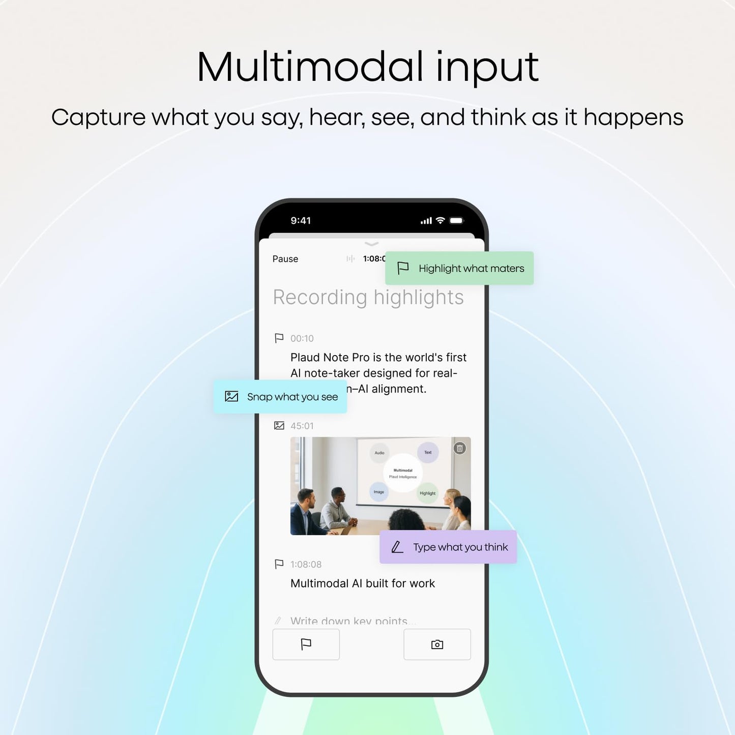 Plaud Note AI Voice Recorder, Note Taker w/Case, App Control, Transcribe & Summarize with AI, Support 112 Languages, for Meetings, Calls, Lectures, Professionals, Teams, Silver, Non-Pro Version