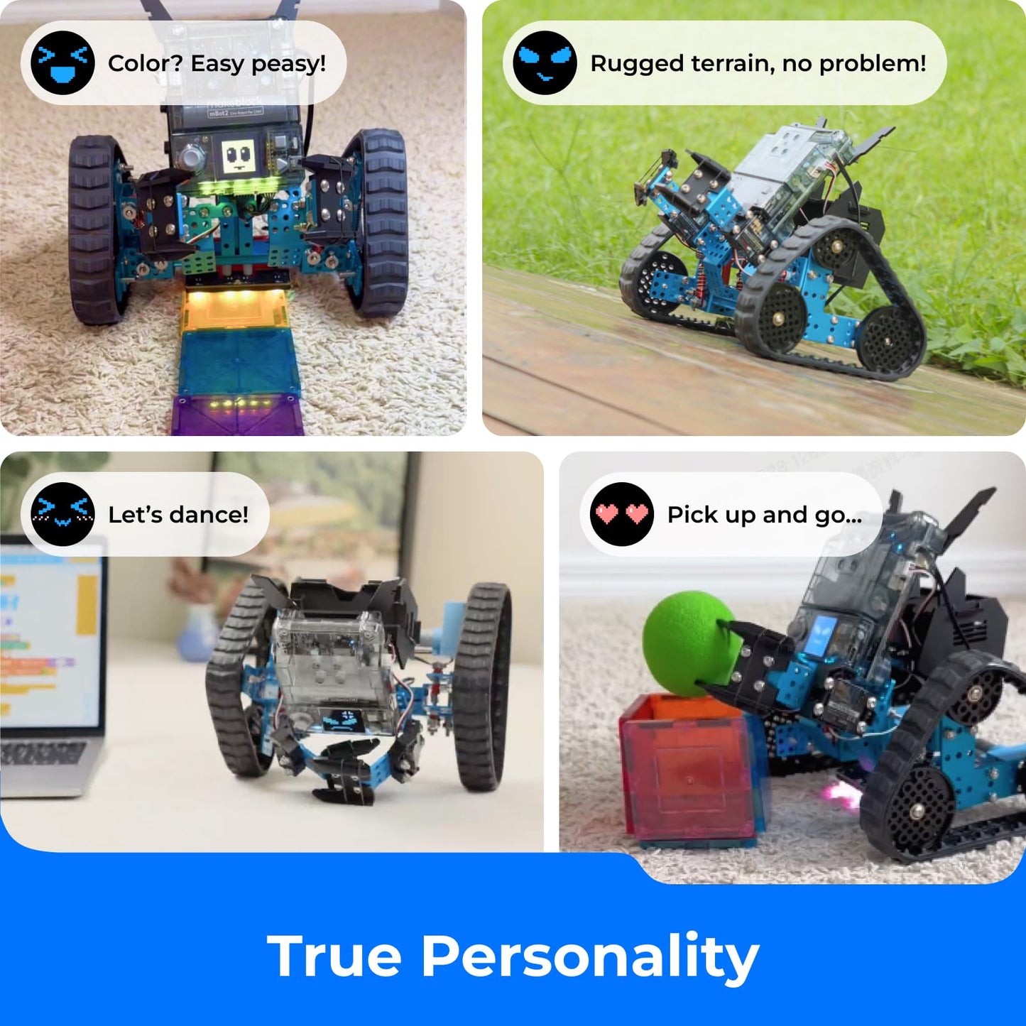 Makeblock mBot2 Rover Emo Robot Programming for Kids, Interactive Robotics Kit Learning and Outdoor Play, Remote Control Coding for Kids 8-12 and up, STEM Educational Building Toys Gifts