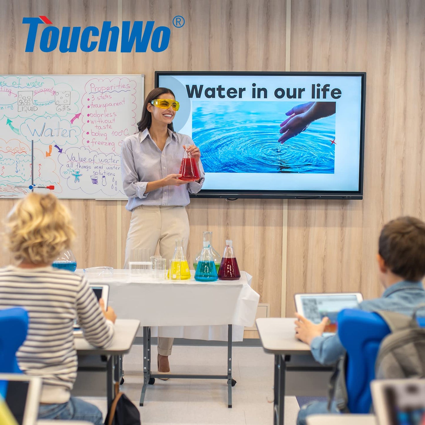 TouchWo 55 inch Interactive Touchscreen Monitor, Smart Board with 4K Display, Win-10 Electronic Whiteboard Touch Screen PC for Office and Classroom, Core i5 RAM 4G & ROM 128G
