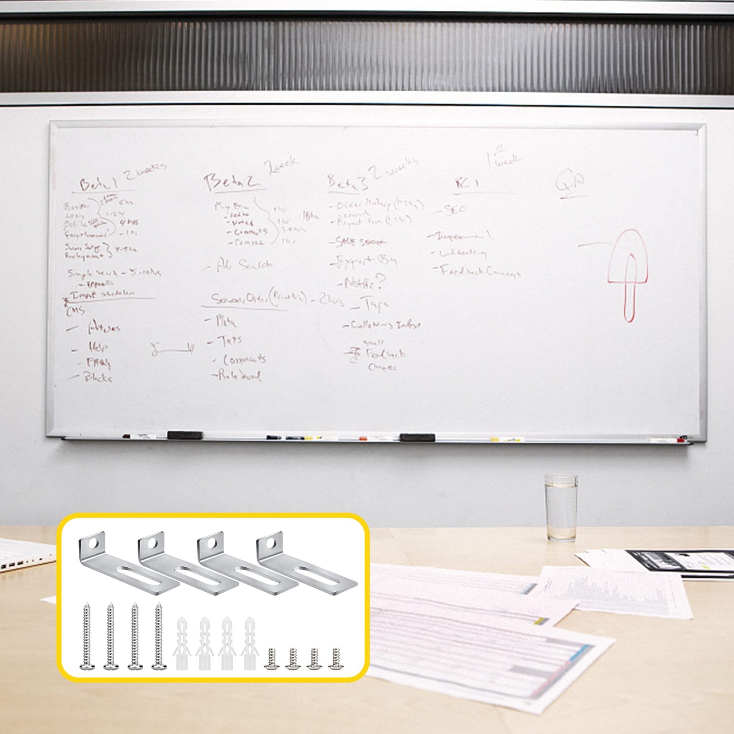 30 Set White Board Mounting Hardware,Whiteboard Hanging Brackets, White Board Installation Kit Includes Hanger Supports, Screws and Expansion Tube for Hanging Whiteboard Office Supplies (38*9.5*12mm)