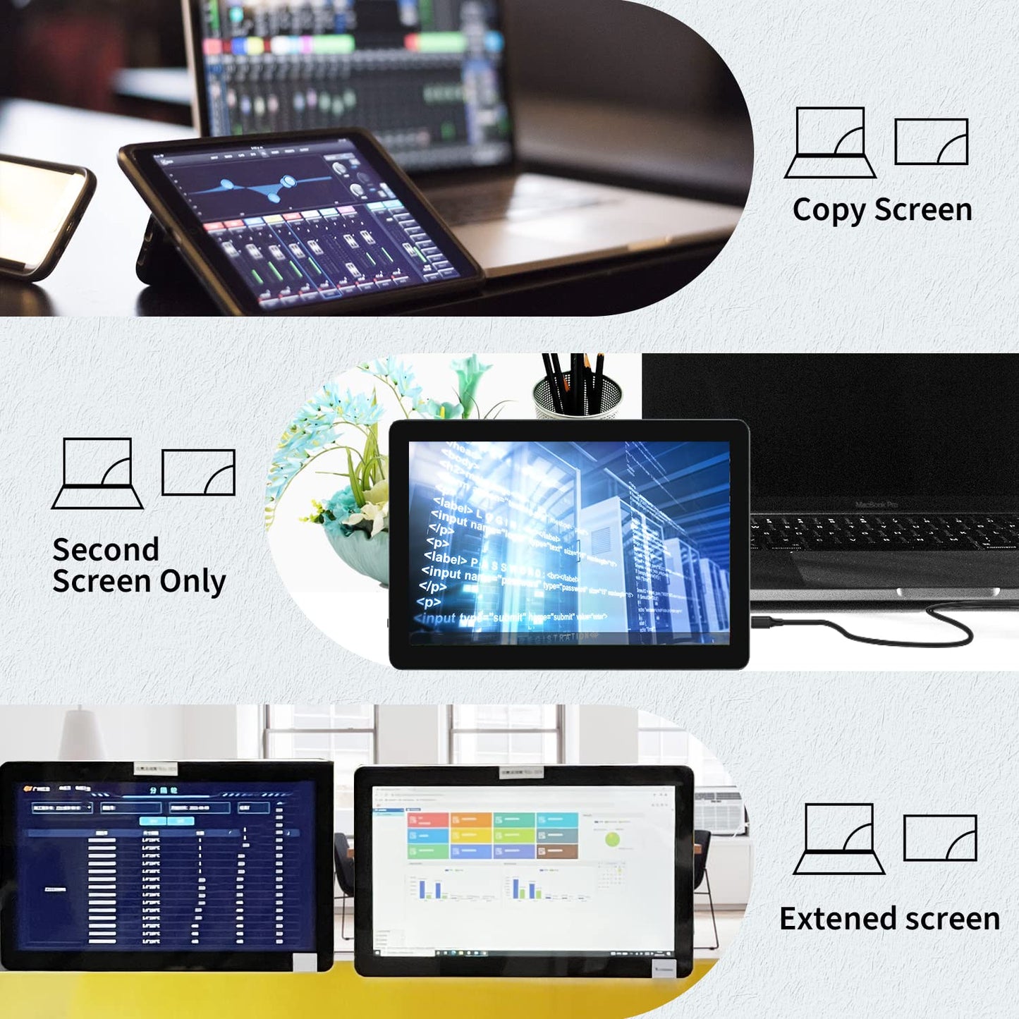 TouchWo 13.3 inch Capacitive Multi-Touch Screen Industrial Monitor, 16:9 Display 1920 x 1080P, Built-in Speakers, VGA & HD-MI Monitor for PC, POS, Small Business, Restaurant