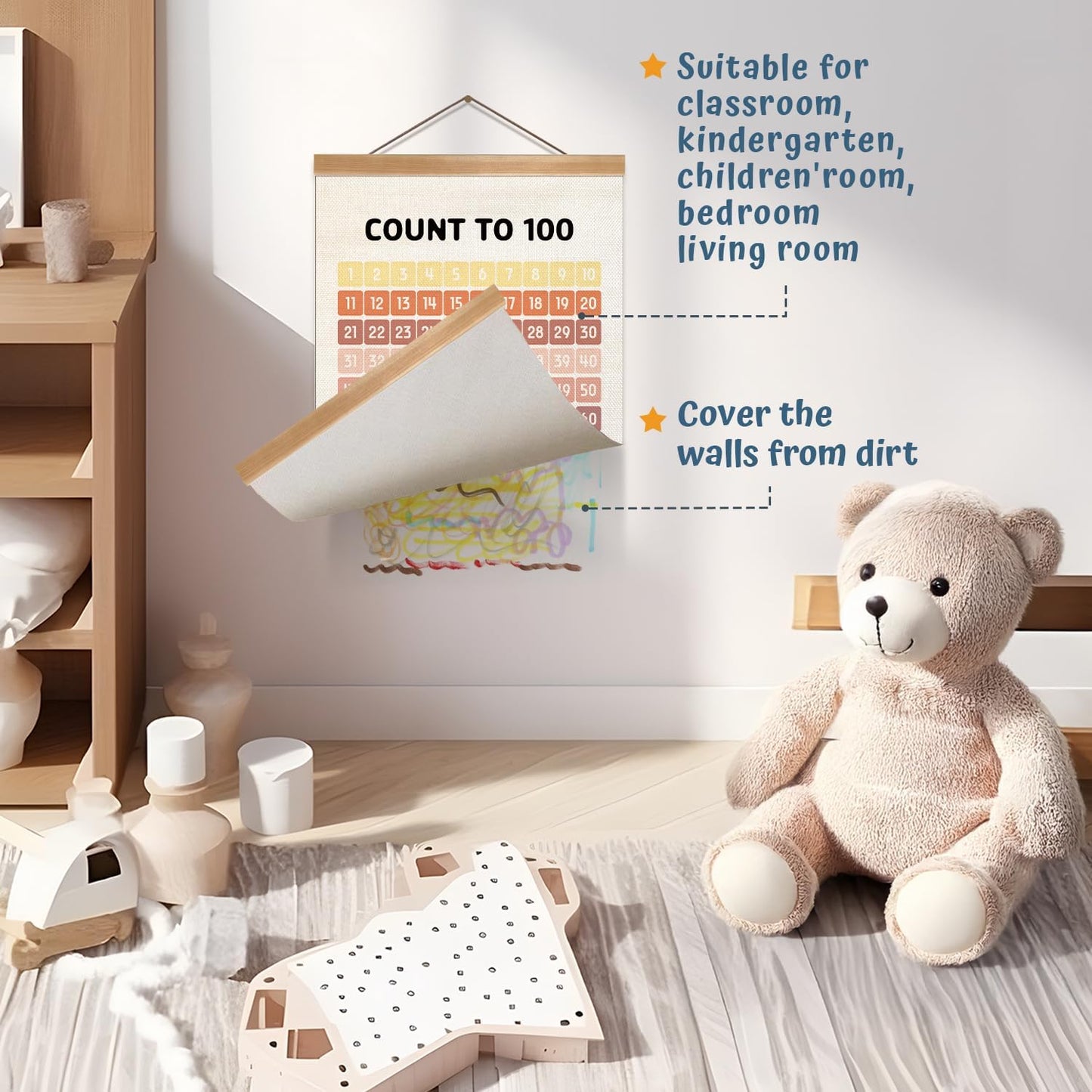 Numbers 1-100 Poster Chart, Number Chart Wall Art Decor, Boho Classroom Decor, Count to 100Learning Posters Banner for Classroom Nursery Kids Room Playroom Preschool Decorations (12x16inch 1-100)
