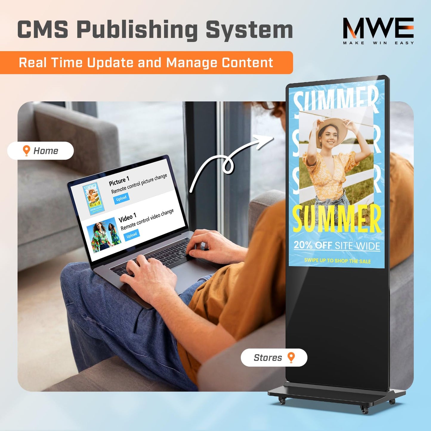 MWE 55 Inch 4K Digital Signage Display Kiosk, LCD Screen Indoor Floor Standing Advertising Displays, Android System Commercial Totem with Custom Service, Vertical Poster with Auto Media Player