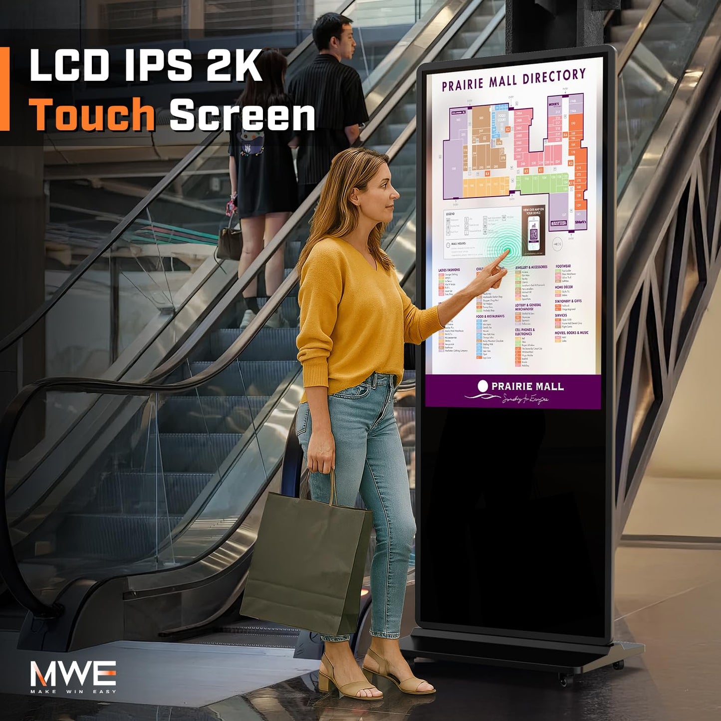 MWE 37 Inch Touchscreen Kiosk, Indoor Floor Standing Digital Signage Displays, Advertising Display LCD Totem with Custom Service, Interactive Display Poster Android System with Auto Media Player