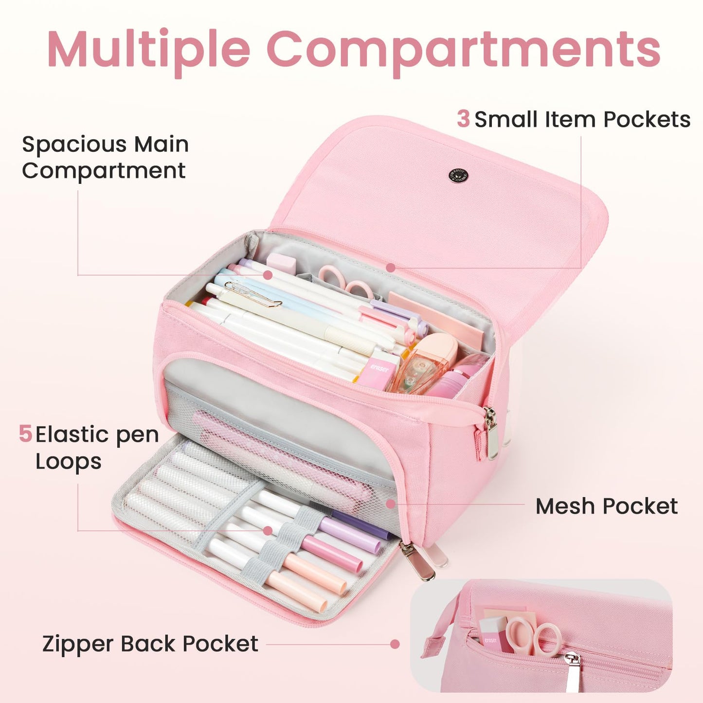 Sooez Super Large Pencil Case, Big Capacity Pencil Bag with 3 Compartments, can hold 100 pencils, Cute Pencil Pouch with Zipper, Portable Stationery Pen Bag, School Supplies For Teen Girl, Sky Blue